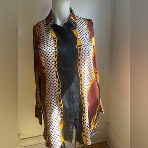 Zara Black and Gold Chain Print Blouse